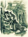  2009 against_wall breasts canine couple darksilver duo eyes_closed female forest fox from_behind happy happy_sex male mammal nude outside sex straight tree 
