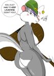  angry anthro bigger_version_at_the_source breasts butt dialogue english_text female flower fur grey_eyes hammer hat mammal nipples plant project00wolfen rear_view rodent side_boob slappy_squirrel squirrel text tools 