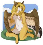  anthro breasts canine female jackal looking_at_viewer mammal nude pussy sitting solo venerit wings 