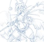  anthro bear breasts clothing fan_character female hair long_hair mammal monochrome navel open_mouth panda plain_background sketch smile solo stick weapon white_background wouhlven 