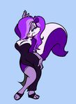  anthro blue_sclera cleavage clothed clothing dress eric_schwartz female fifi_la_fume hair legwear lips mammal purple_hair skunk solo thigh_highs tiny_toon_adventures tiny_toons warner_brothers wide_hips 
