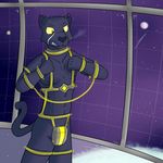  abs anthro bdsm bondage bound feline fur fuzebox male mammal nintendo nipples outer_space panther panther_caroso prison solo space space_station standing star_fox video_games 