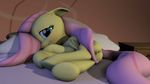  2014 3d bed cgi clock equine female feral fluttershy_(mlp) friendship_is_magic fruitymilk horse looking_at_viewer mammal my_little_pony pegasus pussy smile solo source_filmmaker wings 