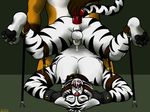  anthro bdsm bondage bound canine chastity chastity_cage dildo duo feline fox gag gay male mammal ring_gag sex_toy solo_focus tiger zipeau 