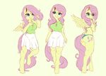 &lt;3 &lt;3_eyes absurd_res anthro anthrofied big_breasts big_butt blue_eyes blush bra breasts butt clothed clothing cutie_mark equine evehly female fluttershy_(mlp) friendship_is_magic fur hair half-dressed hi_res looking_away looking_up mammal my_little_pony necklace panties pegasus pink_hair plain_background pose shirt skirt smile solo underwear wings yellow_fur 