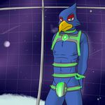  abs anthro avian bdsm bird bondage bound chastity falco_lombardi fusebox looking_at_viewer male nintendo nipples outer_space prison solo space space_station standing star_fox video_games 