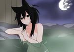  animal_ears big_breasts black_hair blake_belladonna blush breasts cat_ears faunus female hair hot_spring human long_hair looking_at_viewer mammal moon not_furry nude outside partially_submerged rwby shikniful smile solo water yellow_eyes 