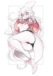  2014 anthro breasts butt clothing eyelashes female fin fish fish_tail hair hi_res long_hair marine open_mouth presenting presenting_hindquarters red_eyes shark slugbox solo sweater underwear white_hair 