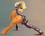  abstract_background absurd_res applejack_(mlp) bedroom_eyes blonde_hair cutie_mark cyborg dimfann equine female feral freckles friendship_is_magic fur green_eyes hair hi_res hooves horse long_hair looking_at_viewer looking_back mammal my_little_pony open_mouth orange_fur pony presenting rear_view solo 