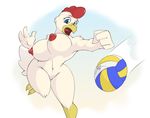  2014 anthro avian ball beak big_breasts bird blue_eyes breasts chicken erect_nipples female nipples nude open_mouth red_nipples solo spotty_the_cheetah talons tongue volleyball 