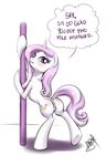  2014 anus butt cutie_mark dialogue english_text equine female feral fleur_de_lis_(mlp) friendship_is_magic fur hair horn long_hair mammal my_little_pony pia-sama pole pole_dance pussy solo text unicorn white_fur 