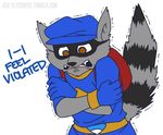  anthro black_nose brown_eyes dialogue english_text fur grey_fur hat male mammal raccoon reaction_image shaking shivering sly_cooper sly_cooper_(series) solo text unknown_artist 