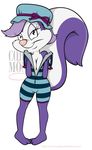  anthro breasts camel_toe cleavage clothed clothing corn_monkey female fifi_la_fume hat looking_at_viewer mammal skunk solo tiny_toon_adventures tiny_toons warner_brothers 