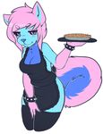  &lt;3 2014 alpha_channel anthro apron blue_fur bracelet breasts cake canine clothed clothing cyan_eyes female food fur hair jewelry mammal pie pink_fur pink_hair plain_background solo spiked_bracelet transparent_background zyira 