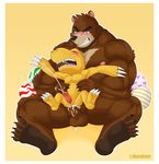  agumon anal anal_penetration animal_genitalia anus balls bandai barazoku bear biceps big_dom_small_sub big_muscles black_nose blush brown_fur chair_position claws cloaca colored cum cum_in_ass cum_inside cum_on_penis cum_while_penetrated cumshot digimon digital_media_(artwork) duo easter_eggs egg erection eyes_closed from_behind fur gay genital_slit holding humanoid_penis juuichi_mikazuki leaking male mammal morenatsu muscles naruever nipples nude on_lap on_top open_mouth orgasm pecs penetration penis plain_background scales sex sharp_teeth sheath sitting size_difference slit teeth toe_claws toned tongue yellow_background yellow_skin 
