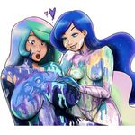  &lt;3 big_breasts blue_hair breasts female friendship_is_magic hair huge_breasts human humanized lesbian mammal megasweet multicolored_hair my_little_pony nipples paint princess_celestia_(mlp) princess_luna_(mlp) purple_eyes 