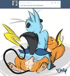  anal anus balls blush dewott duo gay jellybats male mammal mustelid nintendo otter penis plain_background pok&eacute;mon raichu raised_tail smile video_games 