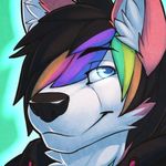  ambiguous_gender anthro black_nose blue_eyes canine dog feralise girly hair hightlights husky icon klace low_res mammal multicolored_hair smirk 