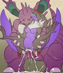  2014 abdominal_bulge anthro breasts claws cum cum_in_pussy cum_inside cum_pool duo excessive_cum eyes_closed female forked_tongue hi_res interspecies male nidoking nintendo noivern nude open_mouth penetration penis pok&eacute;mon purple_penis pussy rathmutatio sex size_difference standing straight teeth tongue tongue_out vaginal vaginal_penetration video_games wings 