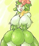  anthro big_breasts breasts female green_background happy holding_breasts huge_breasts humanoid lilligant nintendo open_mouth plain_background pok&eacute;mon signirsol smile topless video_games wide_hips 