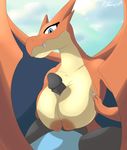  2014 anthro big_breasts black_penis blue_eyes breasts charizard claws dragon duo erection female hi_res huge_breasts male mega_charizard mega_charizard_x mega_charizard_y mega_evolution nintendo penis pittsworth pok&eacute;mon scalie solo_focus straight titfuck video_games wings 