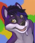  abstract_background anthro blue_fur canine fur hair k-ho looking_at_viewer male mammal open_mouth psywolf purple_fur smile white_fur white_sclera wolf yellow_eyes 