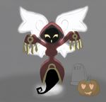  4_wings big_breasts bit-small breasts coat cute dark female ghost glowing glowing_eyes grave hood legless long_sleeves night pumpkin spirit teepa unknown_species wide_hips wings 