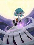  blue_hair dress female gardevoir hair humanoid looking_at_viewer mega_evolution mega_gardevoir moon nintendo open_mouth orange_eyes pok&eacute;mon shiny_pok&eacute;mon solo video_games サーナイト_(artist) 