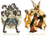  anthro avian beak bird blaziken blue_eyes canine english_text fire horn kann1kura_(kanna) looking_at_viewer lucario male mammal mega_blaziken mega_evolution mega_lucario nintendo open_mouth pok&eacute;mon smile text tongue video_games yellow_eyes 