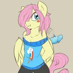  2014 animated anthro anthrofied bare_shoulders biting_lip blue_eyes blush butterscotch_(mlp) clothing dildo equine fluttershy_(mlp) friendship_is_magic fur hair male mammal my_little_pony pegasus pink_hair plain_background rainbowscreen sex_toy solo wings yellow_fur 