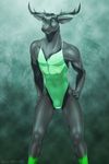  abs anthro antlers biceps black_fur black_hair black_nose blue_eyes bulge cervine clothed clothing deer ear_piercing equus facial_piercing fur green_fur hair horn lip_piercing looking_at_viewer male mammal muscles one-piece_swimsuit pecs piercing pose smile solo standing swimsuit toned yashagreenpaw 