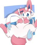  &lt;3 anus blush darkk eeveelution featureless_crotch female feral looking_at_viewer lying nintendo on_back pok&eacute;mon presenting simple_background solo sylveon video_games 