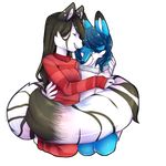  2014 alistar_drennisk ambiguous_gender anthro arctic_wolf black_fur black_hair black_skin blue_eyes blue_fur blue_hair blue_skin canine clothing couple duo ear_piercing feline fox fur hair hybrid long_tail mammal piercing poketronex siberian_tiger tiger white_fur wolf 