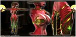  3d absurd_res armor big_breasts breast_squish breasts claws clothing cloven_hooves demon ezria female gem glowing gold green_sclera hand_bra hi_res hooves horn humanoid jessica_anner loincloth long_ears succubus unconvincing_armor 