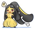  big_breasts black_hair blush breasts concave_(artist) female hair humanoid looking_at_viewer mawile nintendo open_mouth plain_background pok&eacute;mon red_eyes solo teeth video_games 
