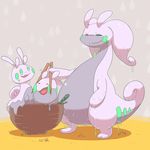  ambiguous_gender bowl chopsticks dragon eyes_closed feral gastropod goodra goomy green_eyes group happy nintendo open_mouth plain_background pok&eacute;mon sliggoo slime slug tongue video_games とびうお 