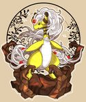  ambiguous_gender ampharos black_eyes feral hair kann1kura_(kanna) looking_at_viewer mega_ampharos mega_evolution nintendo open_mouth pok&eacute;mon solo video_games white_hair 