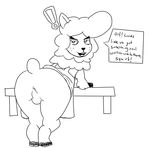  alpaca animal_crossing anthro anus apron balls bent_over black_and_white butt camelid cyrus_(animal_crossing) dialogue half-closed_eyes looking_back male mammal monochrome nintendo open_mouth presenting sharkface solo video_games wide_hips 