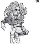  canine clawdeen_wolf cleavage clothed clothing drinking ear_piercing female lips mammal monochrome monster_high necklace piercing solo were werewolf 