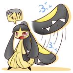  black_hair blush concave_(artist) female hair japanese_text mawile nintendo open_mouth pok&eacute;mon red_eyes solo teeth text video_games 