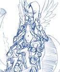  anthro armor ear_piercing equine facial_piercing fan_character female friendship_is_magic hair highlight_silver horse long_hair mammal mechanical monochrome my_little_pony navel nose_piercing pegasus piercing plain_background ring sketch solo white_background wings wouhlven 
