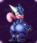 2014 amphibian anthro butt female frog greninja looking_at_viewer looking_back nintendo pok&eacute;mon red_eyes sirphilliam_(artist) solo tongue tongue_out video_games 