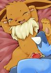  2014 blush brown_fur cub duo eevee female feral fur hi_res interspecies kesu_pu lucario lying male nintendo on_back one_eye_closed open_mouth pawpads paws penetration penis pok&eacute;mon pussy sex spikes straight tears vaginal vaginal_penetration video_games young 