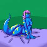  anthro breasts chubby clie fallenfolf female green_eyes hair lizard looking_at_viewer pink_hair pussy reptile scalie solo 