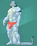  abrahamsillo abs anthro beard biceps big_muscles black_hair blue_skin boxers bulge claws clothed clothing facial_hair fangs gecko green_skin grin hair half-dressed kajhiro lizard male markings muscles orange_eyes pecs penis pose reptile scales scalie scar smile solo standing stripes teeth toe_claws toned topless underwear vein white_skin 
