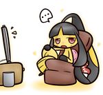  &lt;3 ambiguous_gender black_hair blush chair concave_(artist) english_text hair looking_at_viewer mawile nintendo open_mouth pillow plain_background pok&eacute;mon red_eyes solo television text video_games 