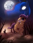  2013 blue_hair cloak crown dead_tree equine female feral friendship_is_magic glowing glowing_eyes hair horse mammal my_little_pony night pegasus pony princess_luna_(mlp) purple_eyes purple_hair ruhje scootaloo_(mlp) sparkles star tears tree white_eyes wings 