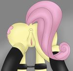  absurd_res anus clitoris crutchimus cutie_mark equine female feral fluttershy_(mlp) friendship_is_magic fur hair hi_res hooves horse legwear long_hair mammal my_little_pony pink_tail plain_background pony presenting pussy raised_tail rear_view solo spreader_bar stockings yellow_fur 