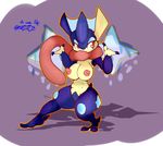  2014 amphibian anthro breasts female frog greninja nintendo nipples nude plain_background pok&eacute;mon red_eyes sirphilliam_(artist) solo tongue tongue_out video_games 