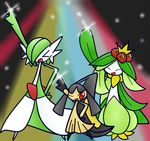  anthro black_hair concave_(artist) crown dancing disco dress eyes_closed female flower gardevoir green_hair group hair humanoid laugh lilligant mawile nintendo open_mouth plant pok&eacute;mon red_eyes smile video_games 